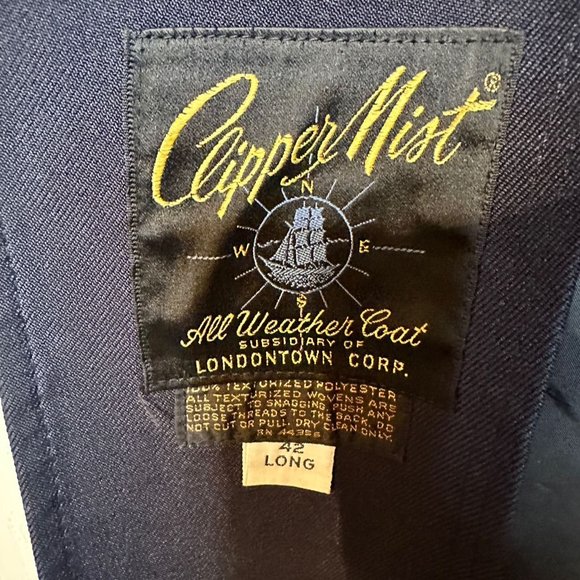 Clipper Mist Londontown Corp. Men's Overcoat All Weather Black Size 42 - Picture 9 of 9